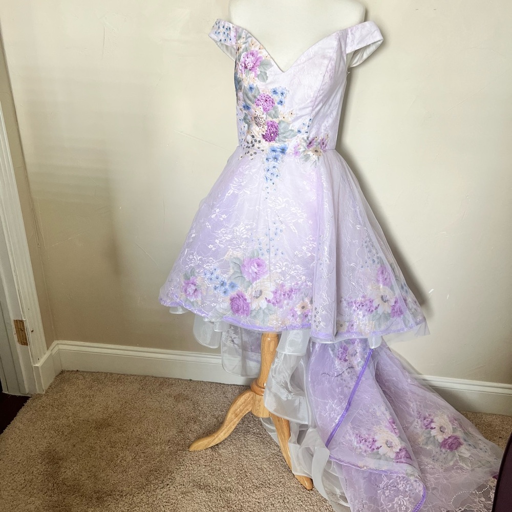 Lavender Floral Off-Shoulder Gown